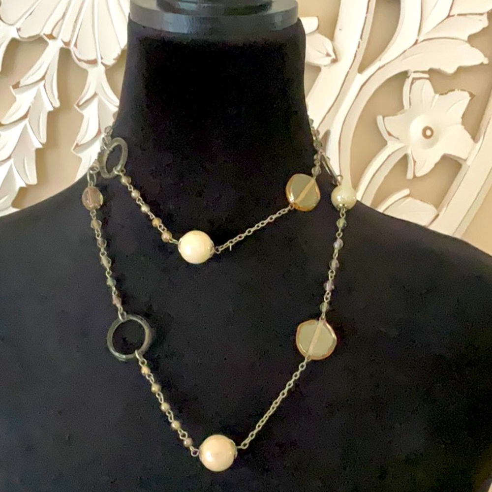 34” long beaded necklace